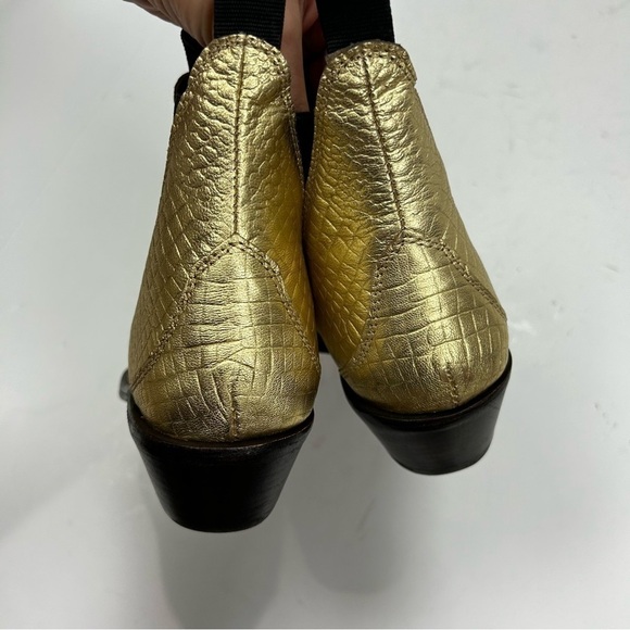 Free People Beau Western Ankle Chelsea Boot Embossed Gold Leather - Picture 11 of 14